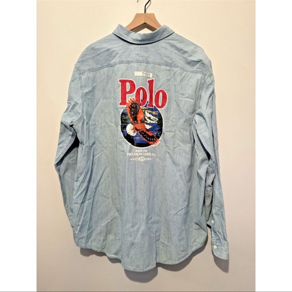 Ralph Lauren Light Blue Casual Shirt with Polo Graphic